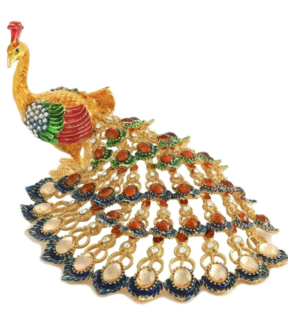 Large FABERGE Jeweled & Enameled Peacock Trinket Box (1 of 3)