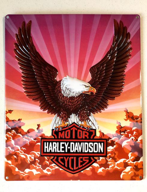 Official HARLEY DAVIDSON Embossed Tin Advertising Sign: Approximately 17 x 14 - Designed by ANDE ROONEY - Officially Licensed by HARLEY-DAVIDSON