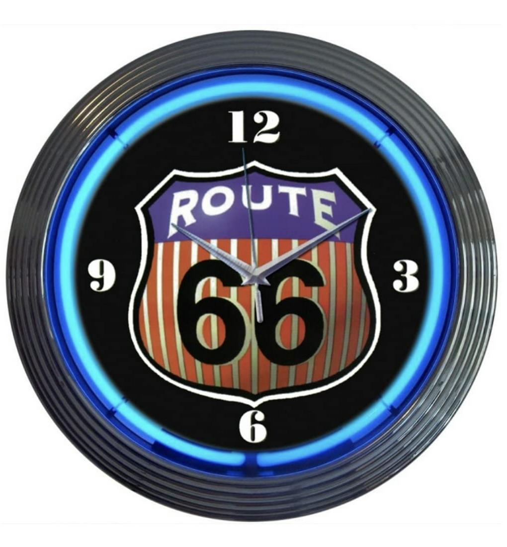 Historic ROUTE 66 Working Neon Clock 15 Inch Diameter (1 of 2)