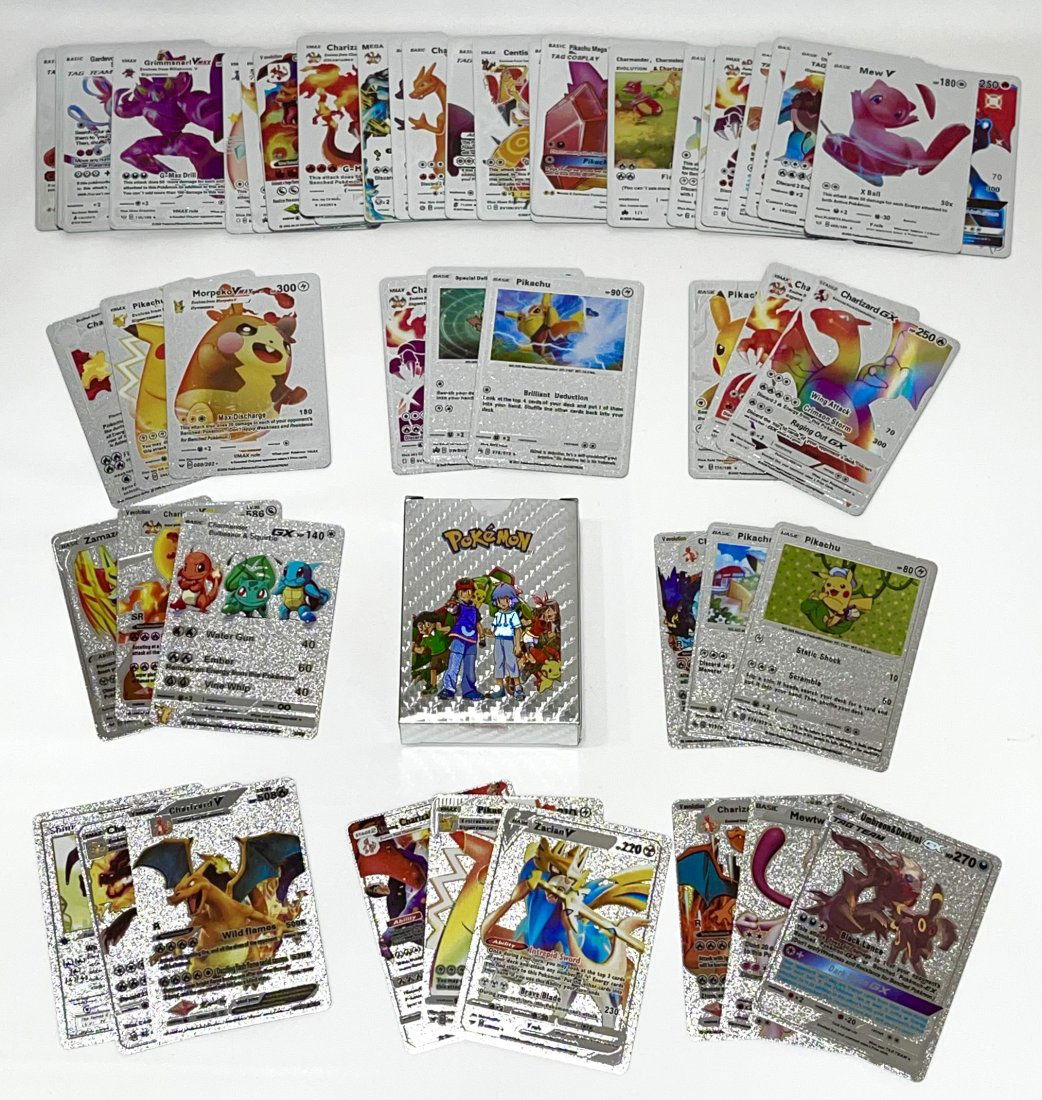 Rare Set of 55 SILVER Plated POKEMON Cards in Original Box (0067E) on