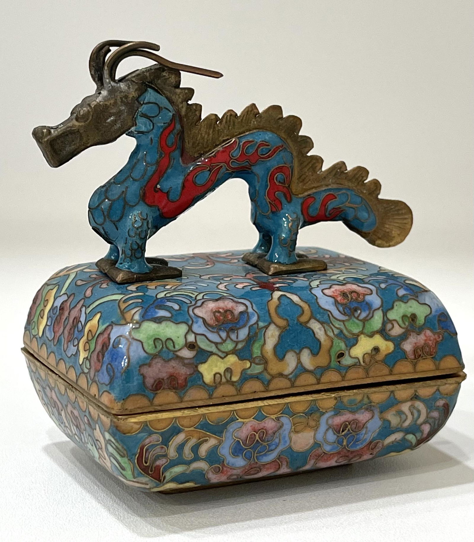 Rare Signed Chinese Cloisonne Dragon Trinket Music Box (1 of 4)