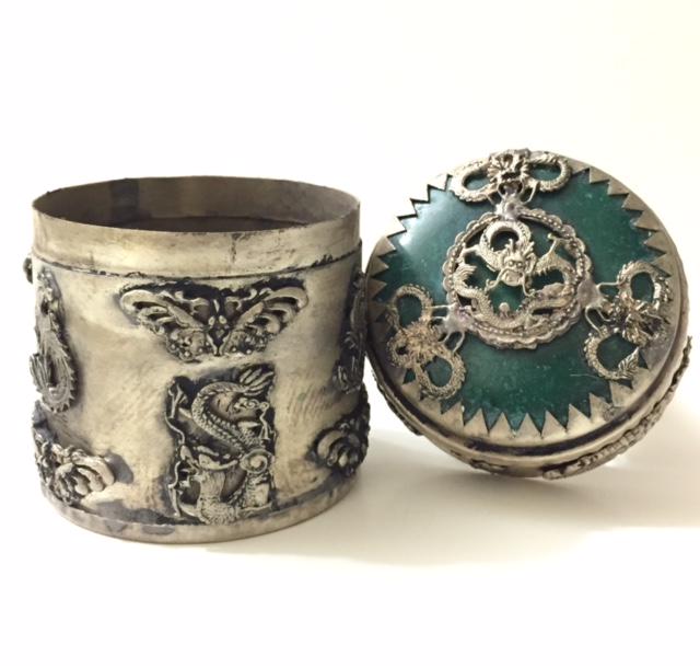 Chinese Handmade JADE Inlay/Silver Tobacco Snuff Box (1 of 3)