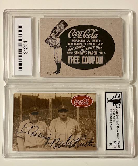 Gem 10 BABE RUTH/LOU GEHRIG Advertising Baseball Card: COCA-COLA / Graded Gem Mint 10
