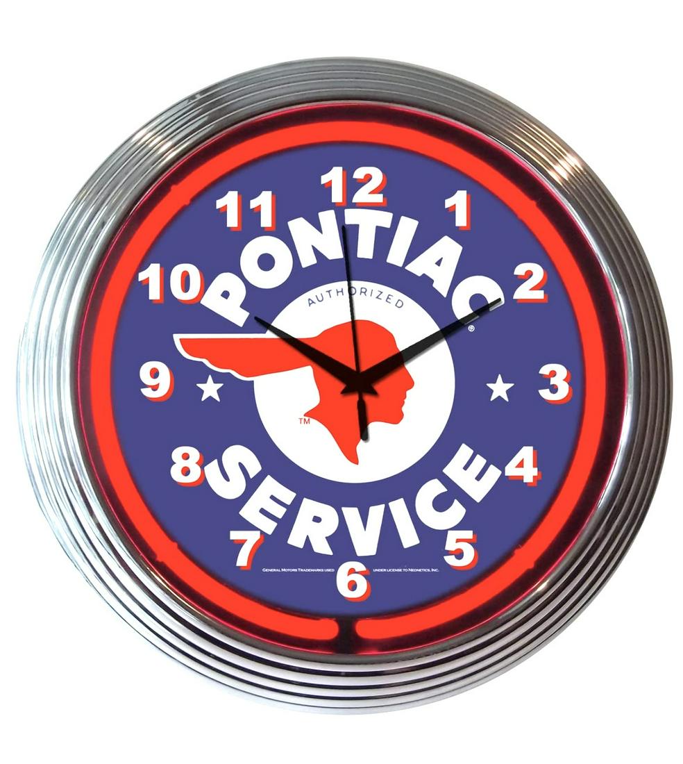 Awesome PONTIAC CHIEF Service Station Neon Clock 15in (1 of 2)