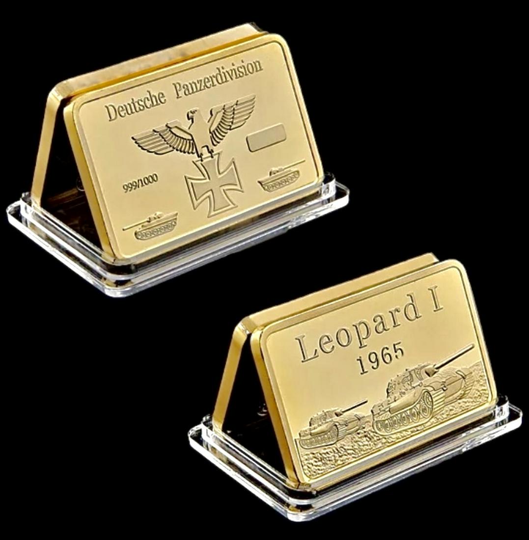 German Deutsche Panzer Division 999/1000 Gold Clad Bar: Encapsulated - Gold Clad is Not Solid Gold â€“ It is Gold Plated â€“ Weight of Bar is Approximate
