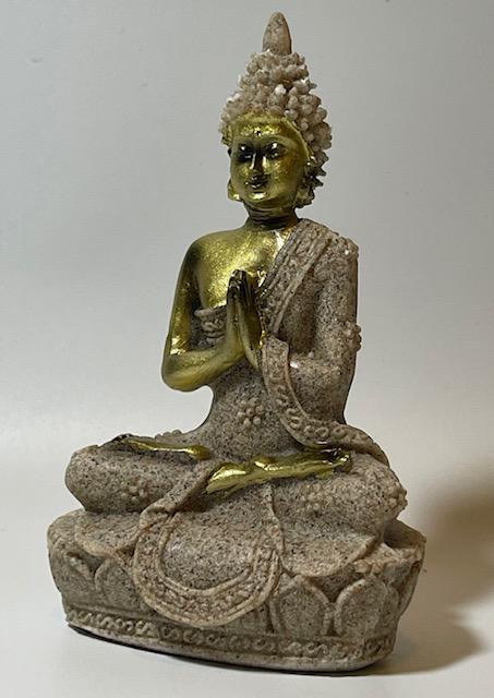 Ornate Gilded Sandstone Deities Praying Buddha (1 of 3)