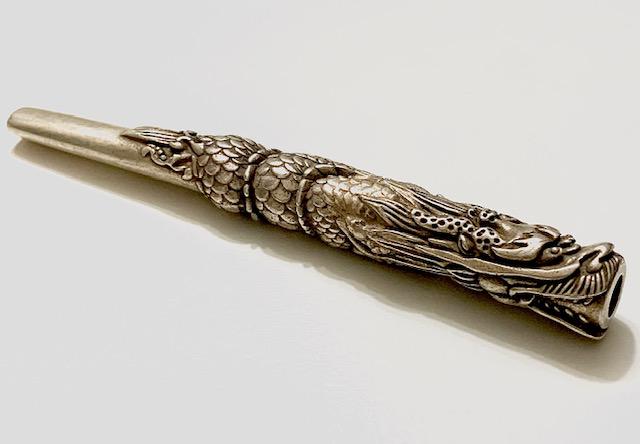 Old Hallmarked Tibetan Silver Dragon Cigarette Holder: Extremely Ornate Tibetan Silver Figural Dragon Tobacco Pipe Rod or Cigarette Holder / It is an Awesome Piece / Must See all Photos to Appreciate / Tibetan Silver is Not Sterling / This is a Highly Col