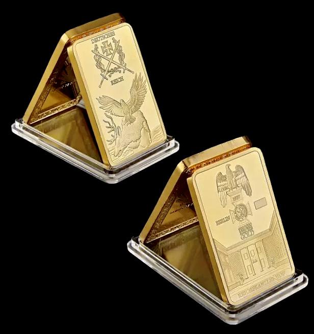 WW2 German Reichskanzlei Eagle 1oz Gold Clad Bar: Encapsulated â€“ This is a Novelty Gold Plated Bar containing No Precious Metals â€“ This should not be purchased as an investment â€“ It is simply a collectible novelty item