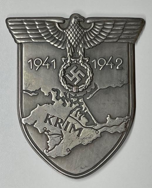 WW2 Nazi Germany KRIM Soviet Service Shield Badge Pin: Large Piece / Multiple Photos Posted / Does Not Come with the Pin Backs / We Do Not Know for Sure whether or Not it is a Period Original Piece therefore Sold as a Possible Re-Strike and SOLD AS-IS
