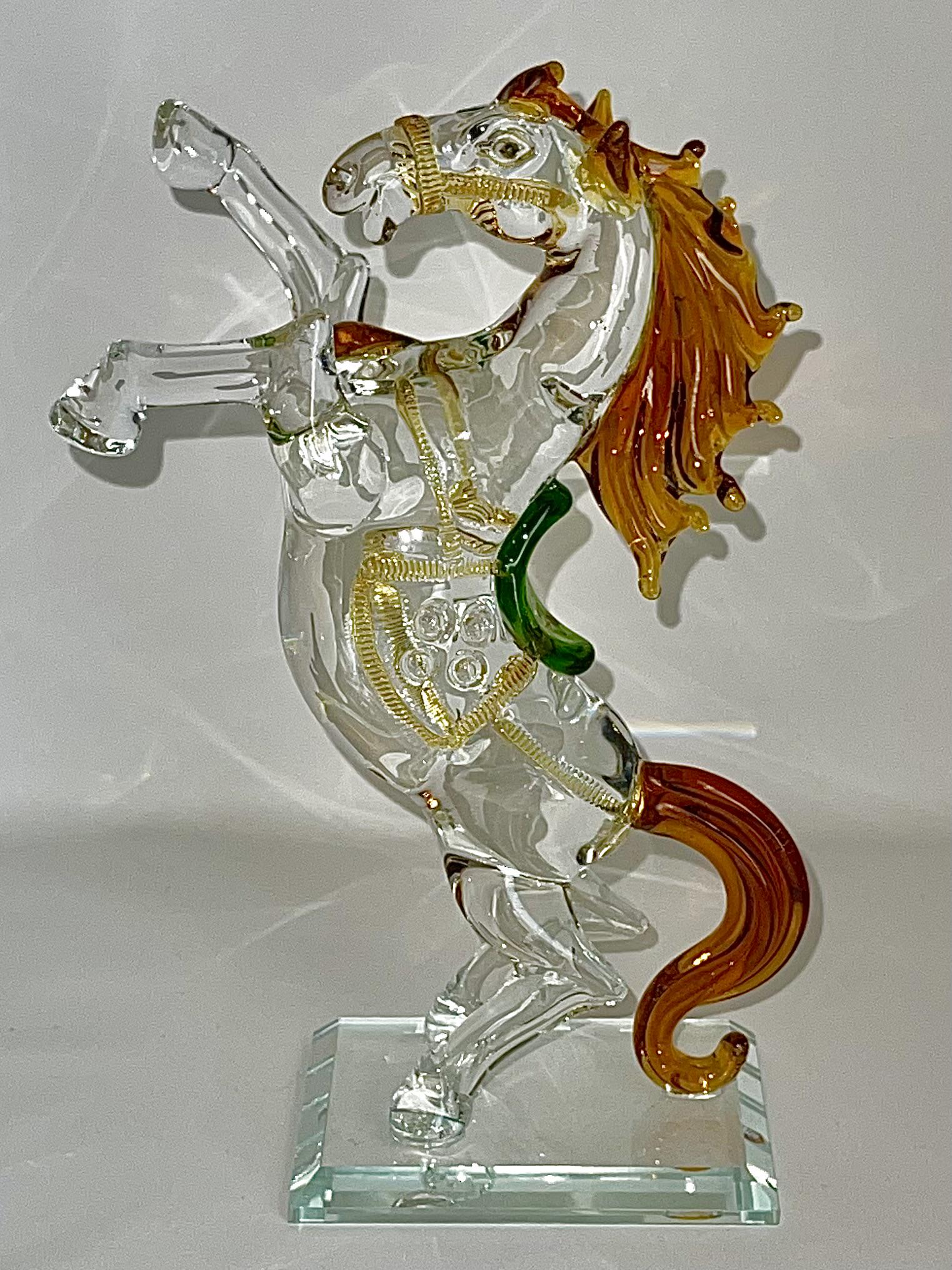 DAUM Style French Multi Colored Crystal Bucking Horse (1 of 6)
