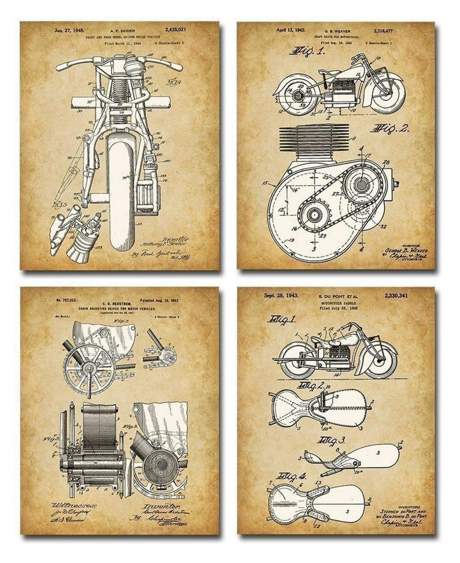 4 INDIAN Motorcycles Original Patent Wall Art Prints (1 of 5)