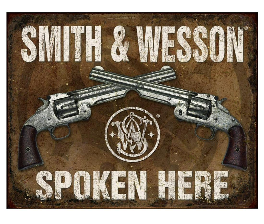 SMITH & WESSON Spoken Here Guns Advertising Metal Sign (1 of 1)