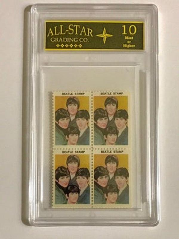 Rare 1964 The BEATLES Un-Cut Block of Stamps: Graded Gem Mint 10