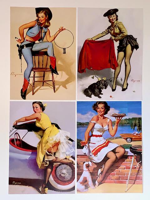 4 GIL ELVGREN Risque Pin Up Girl Art Lithograph Posters/A (1 of 1)