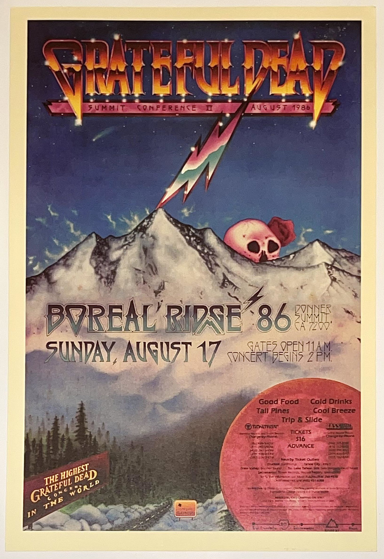 The GRATEFUL DEAD Hollywood Bowl Concert Poster: Extremely Cool Poster / August 17 th 1986 Event Date Boreal Ridge / 12 x 18 / Not Period Original / Sold as a Decorative Poster / Sold as a Decorative Poster