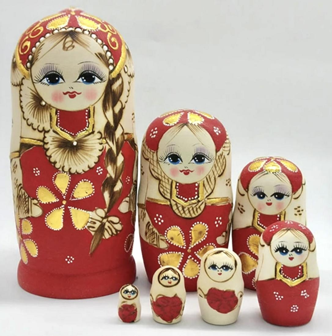 7pc Russian Made Hand Painted Matryoshka Nesting Dolls (1 of 3)