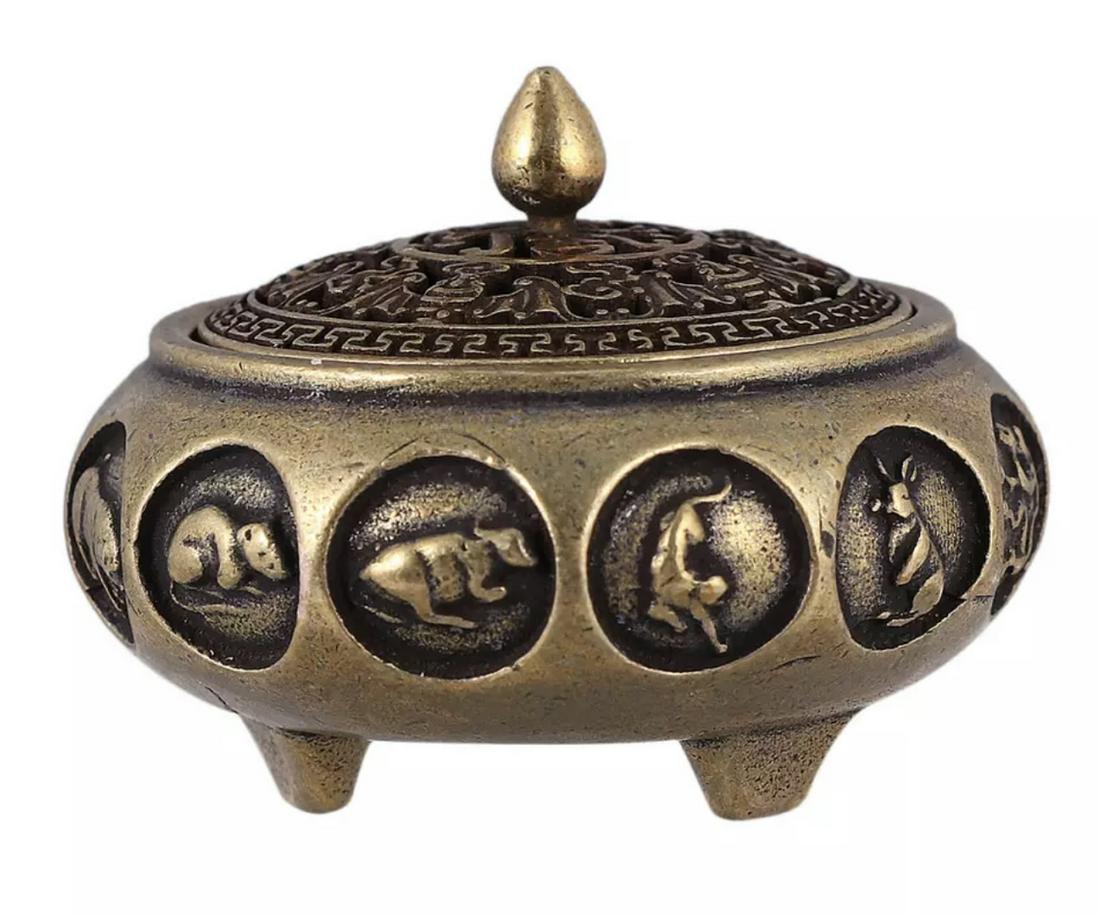 Vintage Chinese 12 Animal Zodiac Mini Brass Censer (1 of 2)