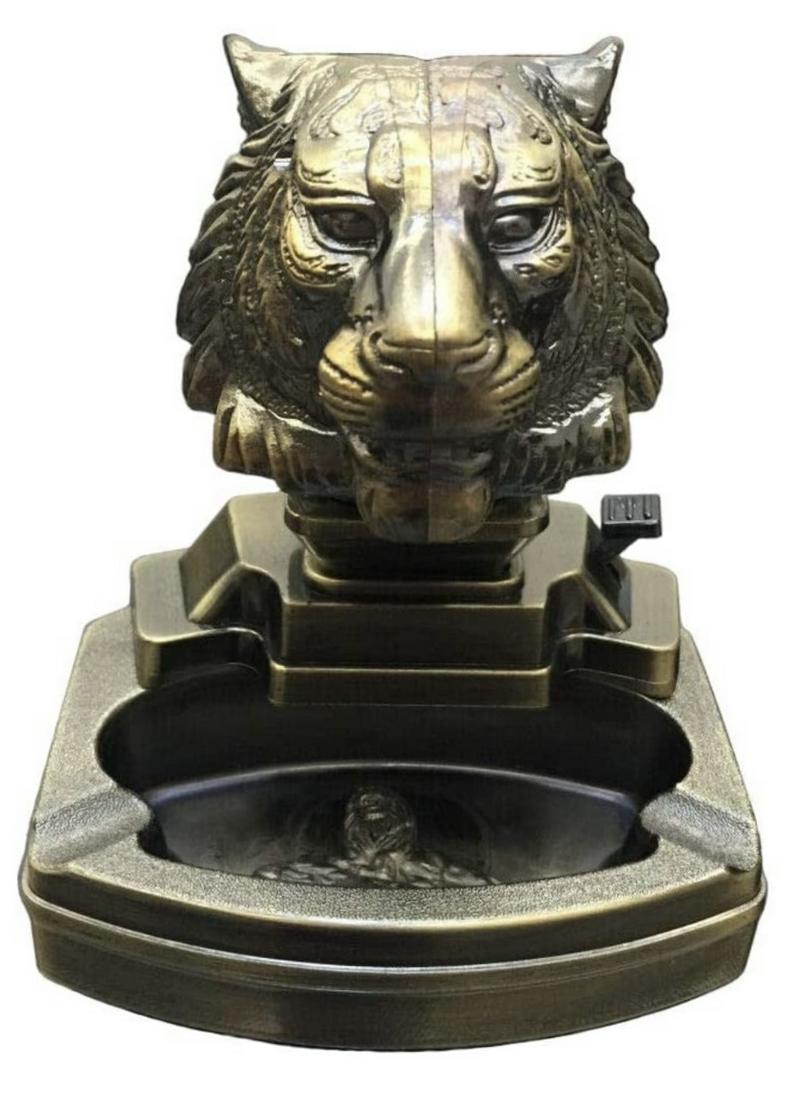 Working 2 in 1 Tabletop TIGER HEAD Lighter and Ashtray (1 of 3)