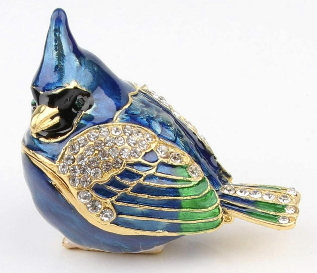 Faberge Inspired Blue Cardinal Enameled Trinket Box: Awesome Faberge Inspired Blue Cardinal Enameled and Jeweled Trinket Box â€“ Excellent Condition â€“ Multiple Photos Posted