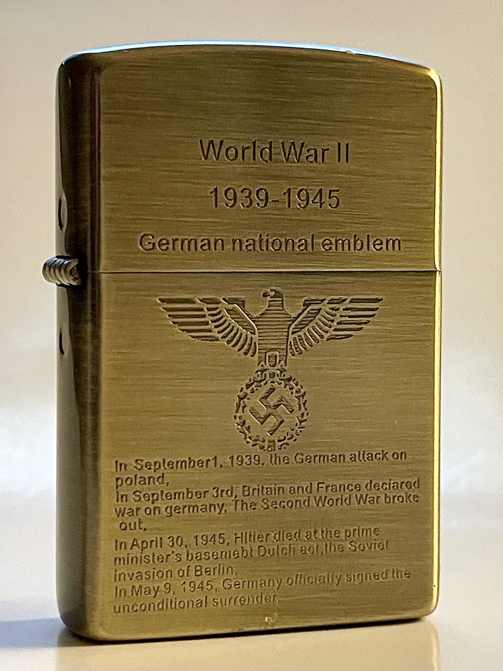WW2 Nazi German Eagle Swastika Brass Lighter: All WW2 Nazi, German or Russian Advertised Items are SOLD AS-IS. We Cannot be Certain whether or Not these are Surplus Items or Just Plain Reproductions so we are Selling them with Absolutely NO RESER