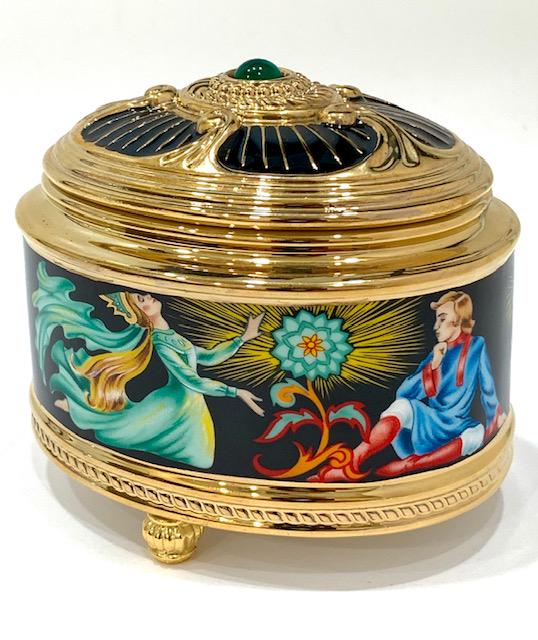 House of FABERGE Porcelain Trinket Music Box: RARE - â€œThe STONE FLOWER” - Works & Looks Perfect. Hand Painted. House of Faberge Distributed through the Franklin Mint - See all Photos