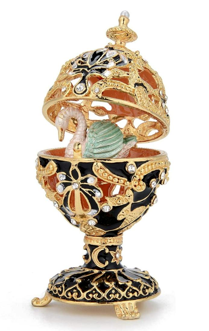 FABERGE Inspired Enameled & Jeweled Egg w/Magnetic Swan: Gorgeous Piece â€“ Multiple Photos Posted