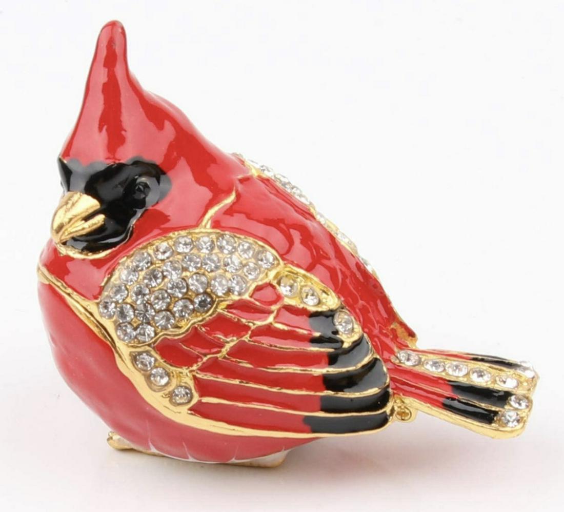 Faberge Inspired Red Cardinal Enameled Trinket Box (1 of 3)