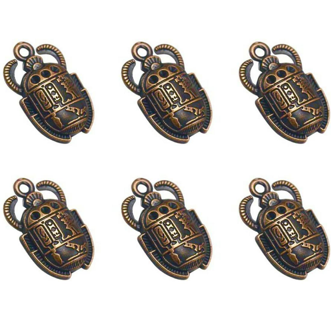 Lot of 10 Bronze Copper Egyptian Scarab Beetles Charms (1 of 1)