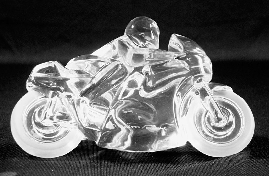 Scarce Signed DAUM FRANCE Crystal Circuit Motorcycle /Racer by XAVIER FROISSART (1 of 3)