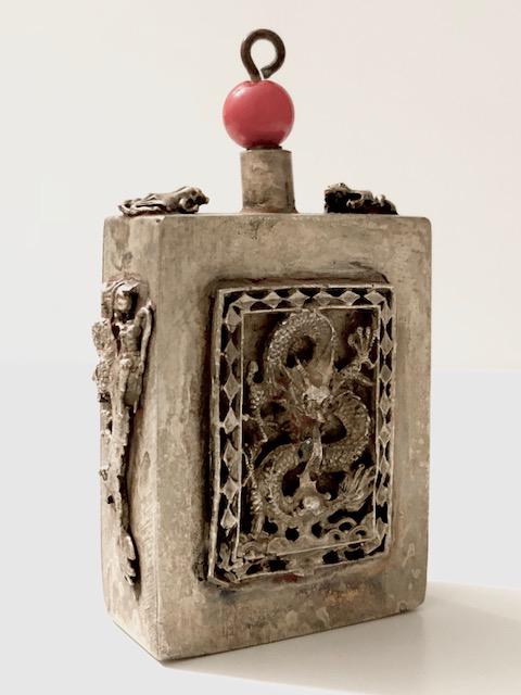 Antique Handmade Tibetan Silver Dragon Snuff Bottle (1 of 3)