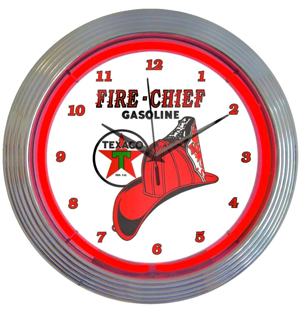 TEXACO FIRE CHIEF Gasoline Advertising Neon Clock 15in (1 of 2)