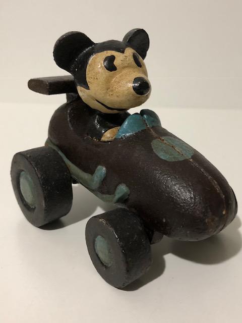 Disney Cast Iron Pull Toy MICKEY MOUSE Driving Car (1 of 1)
