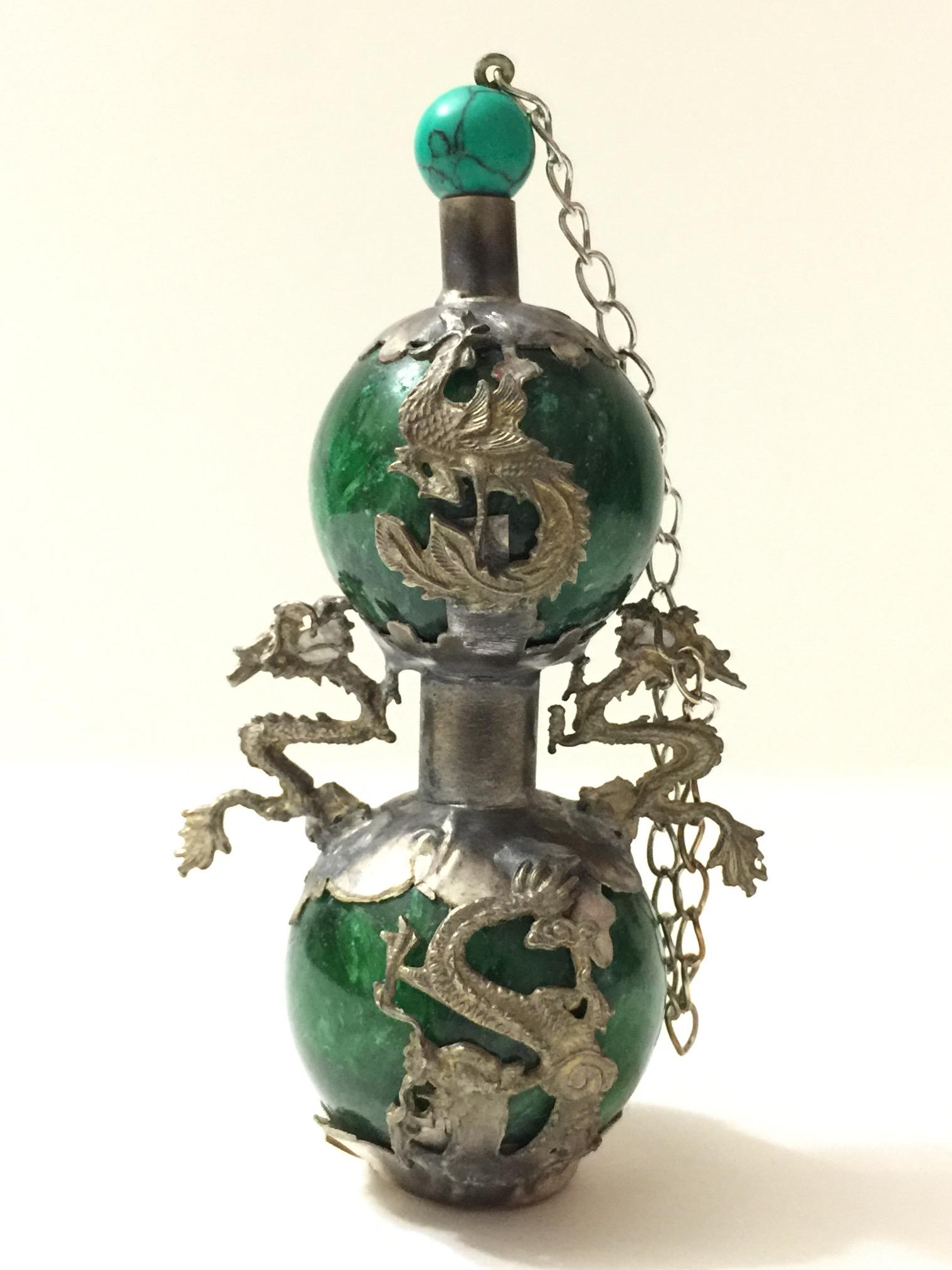 Chinese Folk Art style Tibetan Silver Dragon Snuff Bottle (1 of 1)