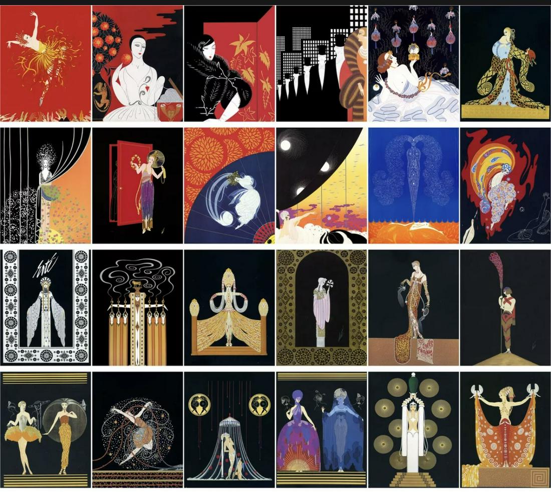 Lot of 24 - ERTE Art Deco Illustrations Postcards: Gorgeous Set in Beautiful Condition â€“ See all Photos