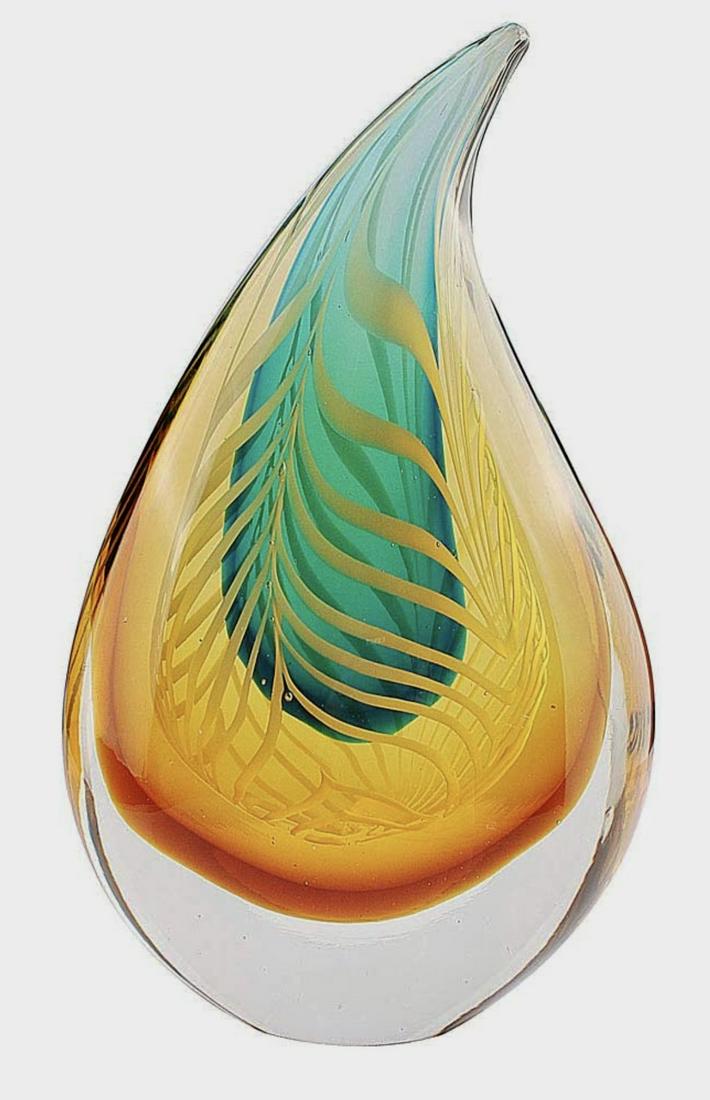 Gorgeous MURANO Art Glass Teardrop Sculpture: Very Heavy - Breathtaking Color Combination â€“ Multiple Photos Posted