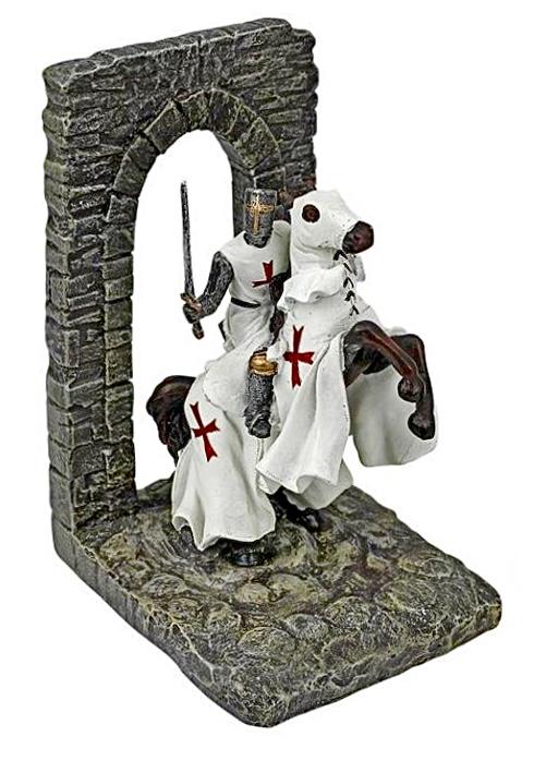 Medieval Knight of the Realm Defender of the Castle: This Awesome Templar Knight of the Realm on his Bucking Stallion is defending the gates of the castle entryway. It is very ornate and was cast in quality designer resin and hand painted. It has never 