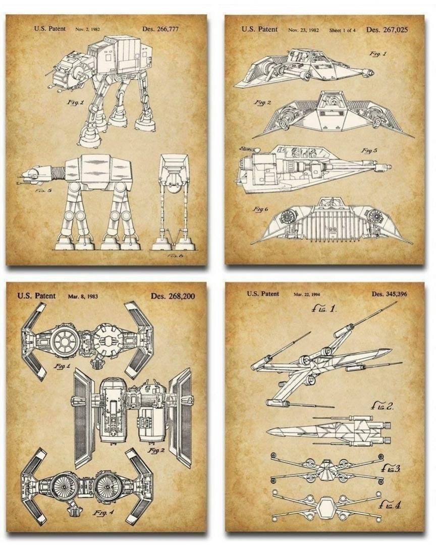 Set of 4 Original Star Wars Trilogy Patent Art Prints (1 of 5)
