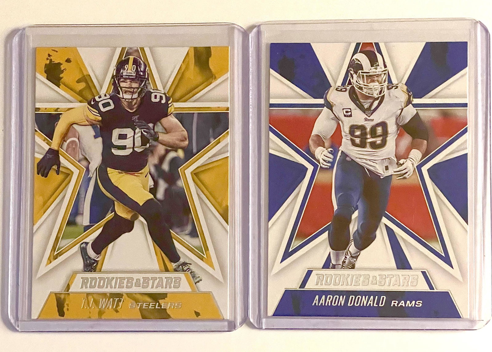 AARON DONALD & TJ WATT Rookies and Stars Football Cards: LOT OF 2 â€“ The Best Defensive Players in the NFL