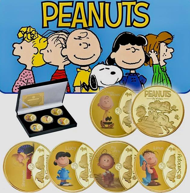 70 Years of Peanuts / Snoopy Clad Gold Coin Set w/COA: 70 Years of Snoopy and Friends Commemorative Clad Gold Coin Set w/COA / Hard to Find / Multiple Photos Posted