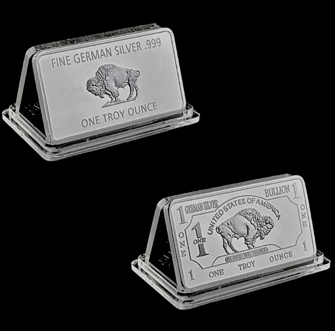 1oz Fine German Silver Buffalo Bullion Bar: Encapsulated / German Silver contains No Precious Metals / This is not Sterling Silver â€“ Weight of Bar is Approximate
