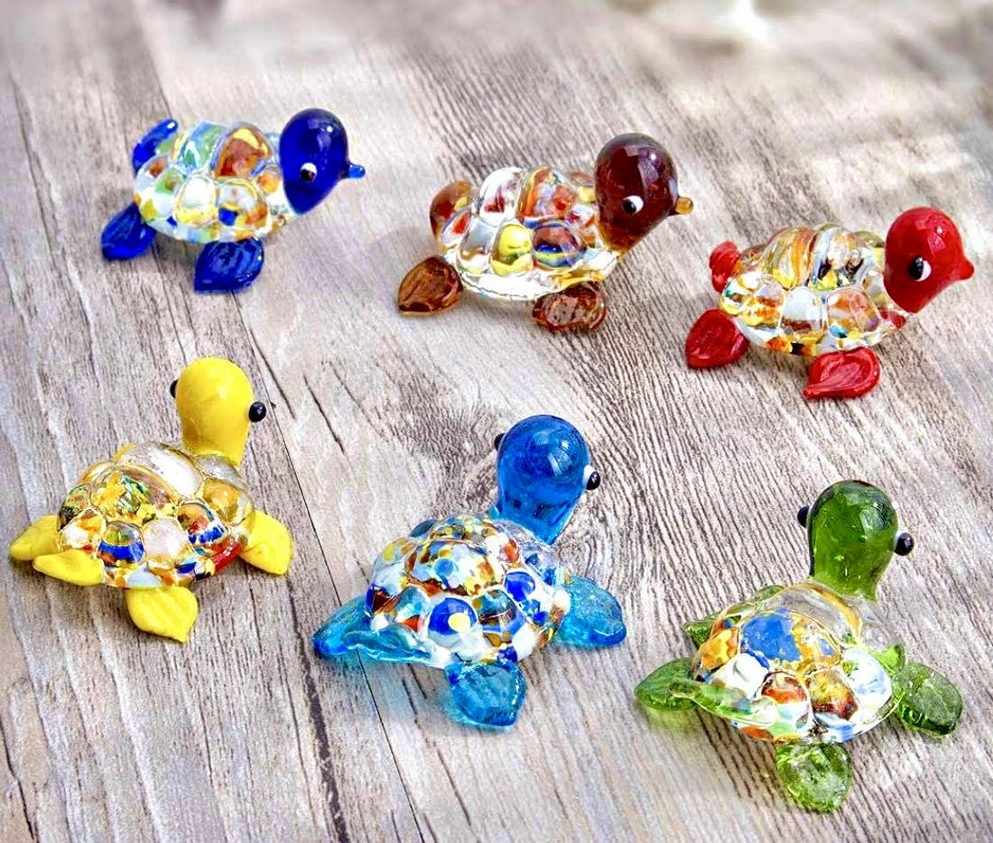 Lot of 6 MURANO Blown Art Glass Mini Multicolor Turtles: Photo taken on Site at Home of Consignor â€“ She had them Displayed in a Curio Cabinet at the and were Never Handled until time Photo was taken - Perfect Condition
