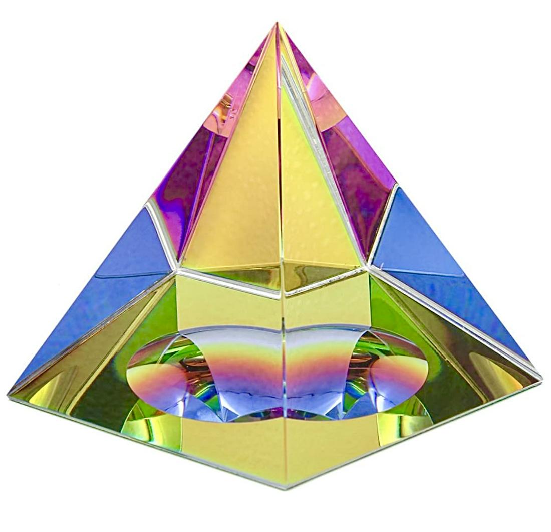 Iridescent Colored Crystal Prism Pyramid Paperweight (1 of 2)