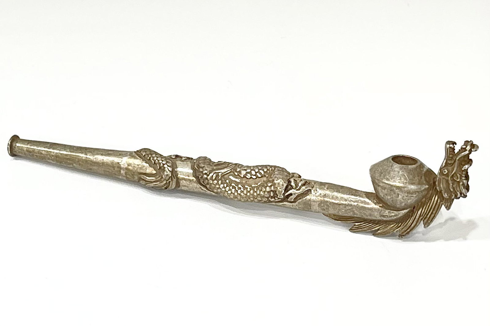 Chinese Folk Art Dragon Wrapped Smoking Tobacco Pipe: 6 Inches Long / Extremely Ornate / Handmade / Must See all Photos to Appreciate / Tibetan Silver is Not Sterling / This is a Highly Collectible Item Sold AS-IS with No Value Placed on it with regards 