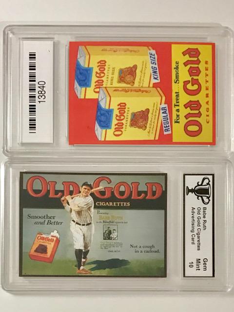 BABE RUTH Tobacco Advertising Baseball Card: OLD GOLD CIGARETTES. Gem Mint 10. PLEASE READ CAREFULLY. ALL Advertising Cards are Promotional Cards and NOT Original Period Cards. We do NOT know when these were Issued or whom issued them. We can on
