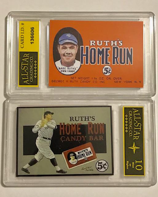 BABE RUTH Candy Bar Advertising Baseball Card: BABE RUTH HOME RUN CANDY BAR. Gem Mint 10. PLEASE READ CAREFULLY. ALL Advertising Cards are Promotional Cards and NOT Original Period Cards. We do NOT know when these were Issued or whom issued them.