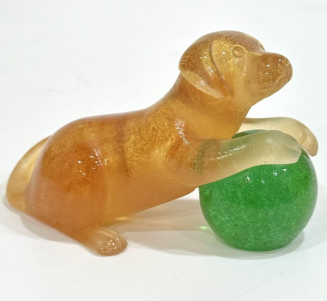 Daum France Pate De Verre Crystal Playful Puppy Dog With