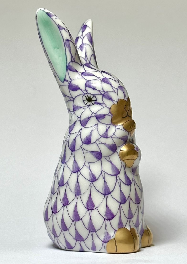 Signed HEREND Hungary Hand Painted Fishnet Porcelain Bunny Rabbit (1 of 4)