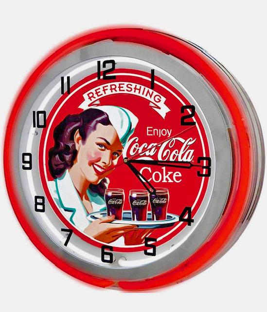 Awesome COCA-COLA Diner Red Double Neon Mint Wall Clock (1 of 3)