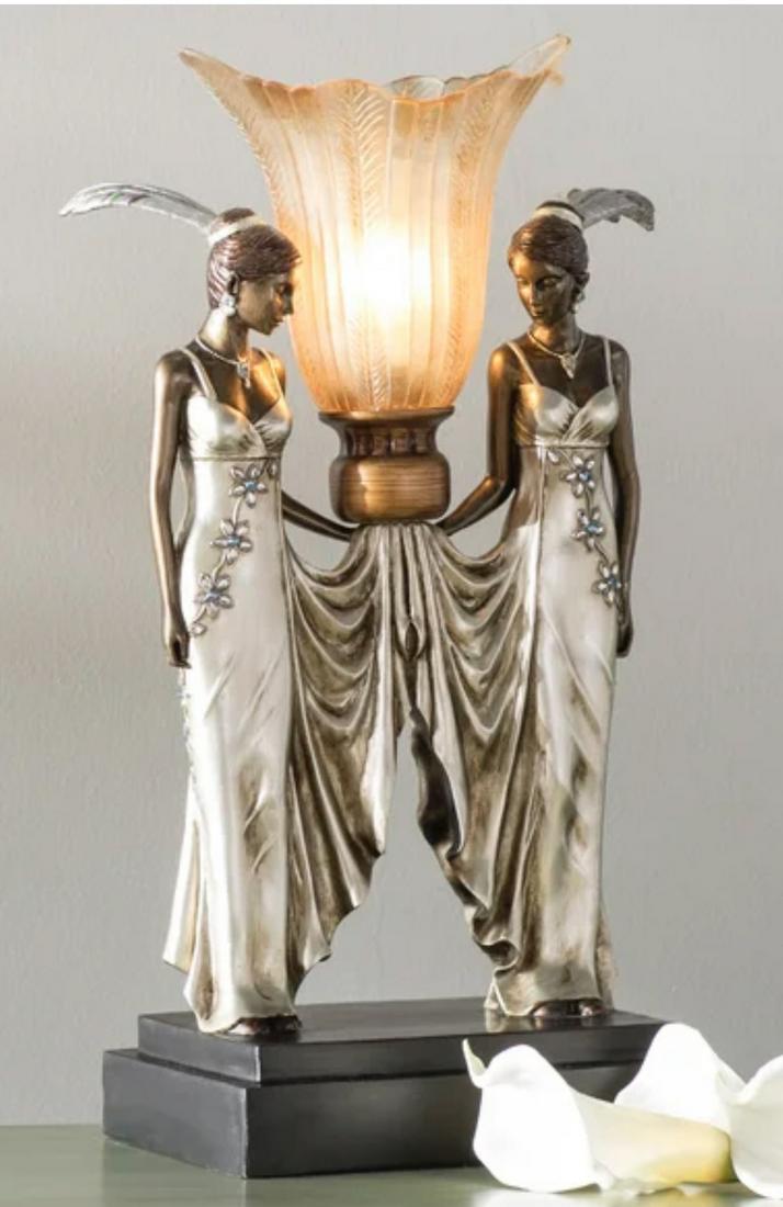 Art Deco Inspired Dual Maidens Illuminated Sculptural Lamp (1 of 4)
