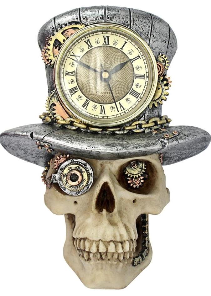 Very Cool Steampunk Mad Hatter Skull Sculptural Wall Clock (1 of 2)